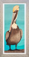 45" x 21" Brown Pelican on Turquoise Coastal Gel Framed Print