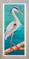 45" x 24" Gray Heron on Turquoise Coastal Gel Framed Print