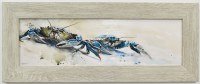 10" x 24" Nautical Blues Crab 1 Coastal Gel Textured Print in a Gray Frame