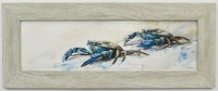 10" x 24" Nautical Blues Crab 3 Coastal Gel Textured Print in a Gray Frame