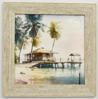 15" Sq Dockside Dreams Coastal Gel Textured Print in a Distressed Sand Frame