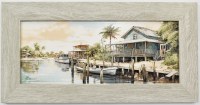 11" x 21" Dockside Tales 2 Coastal Gel Textured Print in a Gray Frame