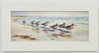11" x 21" Beach Goers Sandpipers Coastal Gel Textured Print in a White Frame