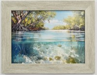 14" x 19" Tranquil Escape Coastal Gel Textured Print in a Gray Frame