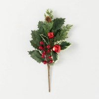 14" Faux Holly and Red Bells Spray