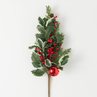 31" Faux Holly and Red Bells Spray