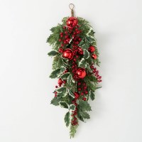 30" Faux Holly and Red Bells Drop