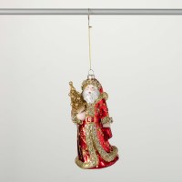 8" Red Glass Santa Holding a Tree Ornament