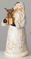 11" LED Polyresin White Santa Holding Gifts Figurine