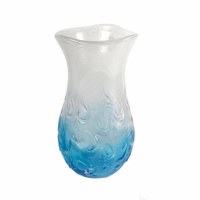 14" Blue and White Frosted Glass Vase