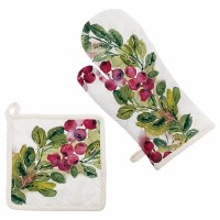 Set of Two Cranberry Branch Potholder and Oven Mitt