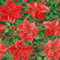 5" Square Red and Green Poinsettia Beverage Napkins