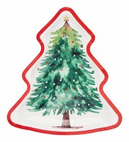 Pack of Eight 8" x 5" Merry and Bright Christmas Tree Shaped Paper Plates