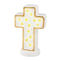 4" LED White and Gold Cross Sitter by Mud Pie