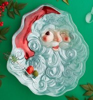 12" x 11" Glass Santa Plate With Two Picks by Mud Pie