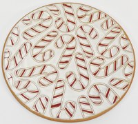 13" Round Red and White Candy Cane Ceramic Platter by Mud Pie