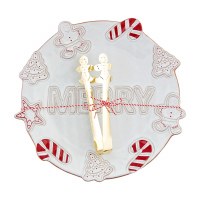 12" Round "Merry" Ceramic Tray With Tongs by Mud Pie