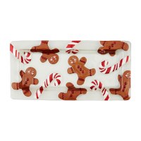 7" x 15" Gingerbead Man and Candy Cane Glass Tray by Mud Pie