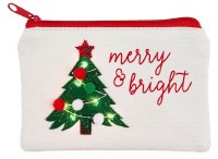 4" x 6" LED Christmas Tree "Merry & Bright" Zipper Pouch by Mud Pie