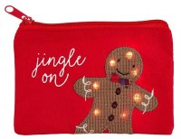 4" x 6" LED Gingerbread Man "Jingle On" Zipper Pouch by Mud Pie