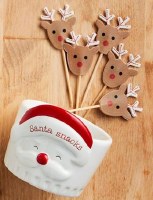 3" Round Ceramic "Santa Snacks" Santa Bowl With Toothpicks by Mud Pie