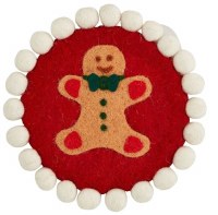 8" Round Wool Gingerbread Man Trivet by Mud Pie