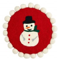 8" Round Wool Snowman Trivet by Mud Pie