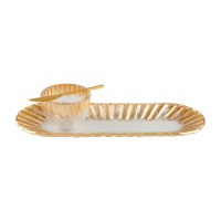 5" x 13" Gold Rim Glass Tray and Bowl With a Spreader by Mud Pie