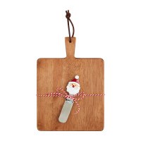 6.5" Square Wood Serving Board With a Santa Claus Head Spreader by Mud Pie