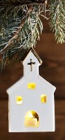 4" LED White and Gold Cross on the Front of the Church Ceramic Ornament by Mud Pie