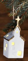4" LED White and Gold Cross at the Top of the Church Ceramic Ornament by Mud Pie