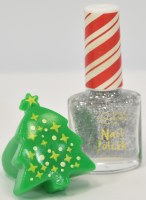 Silver Nail Polish With a Squishy Christmas Tree Ring by Mud Pie