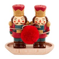 4" Multicolor Ceramic Nutcracker Salt and Pepper Shakers With a Tray Mud Pie