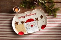 10" x 16" "Merry Christmas" Santa and Reindeer Ceramic Platter by Mud Pie