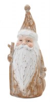 10" Brown and White Wash Polyresin Santa Holding a Staff Figurine