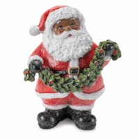 5" Black Polyresin Santa Holding a Garland Figurine