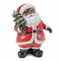 5" Black Polyresin Santa Holding a Tree Figurine