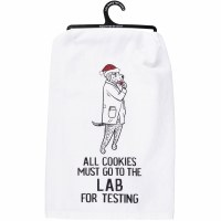 28" Sq " All Cookies Must Go to the Lab for Testing" Christmas Dog Kitchen Towel