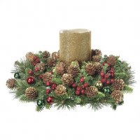 6" Opening Multicolored Mixed Ornaments and Faux Pine Candle Ring