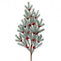 33" Faux Frosted Pine and Red Berry Spray