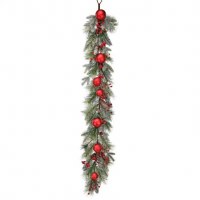 48" Faux Frosted Pine and Red Berry Ornament Garland