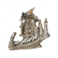 14" Frost and Gold Polyresin Mountain Nativity Scene Figurine