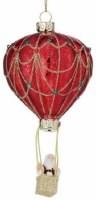 6" Santa in a Solid Red Hot Air Balloon Glass Ornament