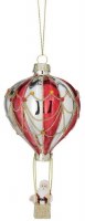 6" Santa in a Red and White Stripe Hot Air Balloon Glass Ornament