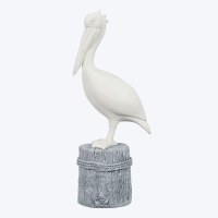 11" White Polyresin Pelican on a Blue Piling Statue