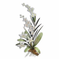 36" x 24" White Metal Orchid Spray With Gamal Wood 2 Botanical Wall Art Plaque MM923W