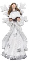 7" White and Silver Polyresin Angel Holding a Book Figurine