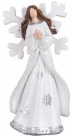 9" White and Silver Polyresin Angel Praying Figurine