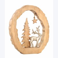9" Silver Deer and Tree in a Log Statue