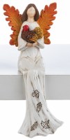 6" Polyresin Fall Angel Holding a Turkey Figurine